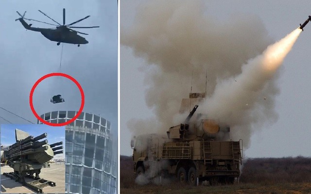 Trực thăng Nga cẩu Pantsir lên nóc nhà đánh chặn UAV Ukraine