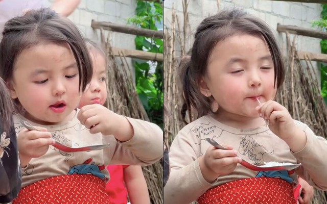 Vẻ thiên thần của em bé vùng cao khi mê mải ăn bún khiến dân mạng 'tan chảy'