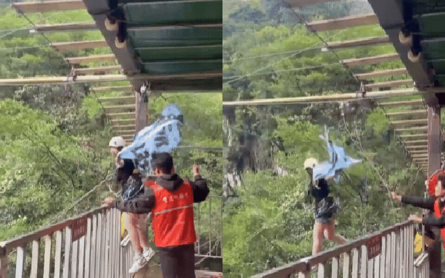 Clip: Cô gái rơi thẳng xuống vách núi do đứt dây cáp khi chơi trò mạo hiểm, trước đó liên tục nói “chưa buộc chặt”