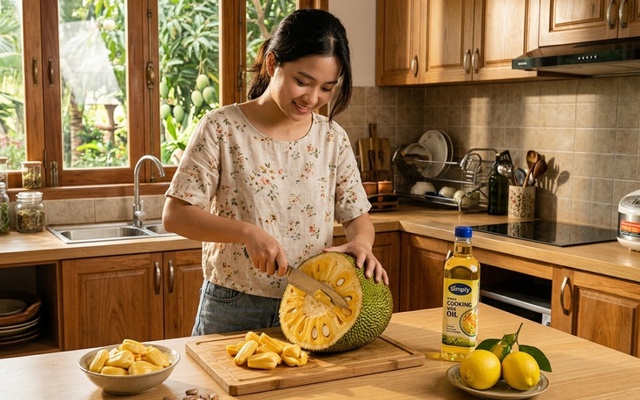 Cách bổ mít không dính nhựa vào dao
