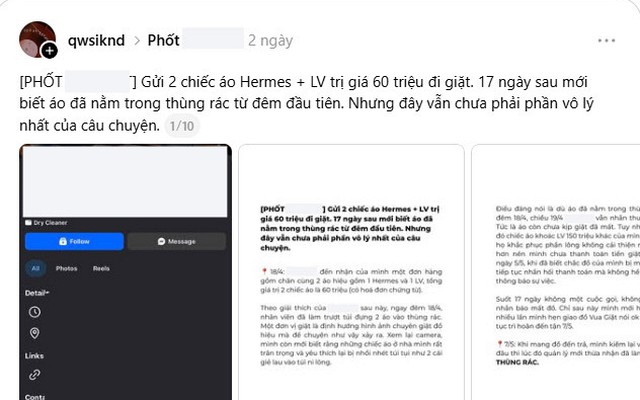 Drama khách tố tiệm giặt Hà Nội làm mất 2 áo hiệu 60 triệu, áo khoác LV 150 triệu cũng gặp sự cố thảm thương