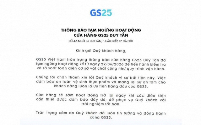 Nóng: GS25 thông báo tạm ngừng hoạt động 1 cửa hàng, chuyện gì đây?