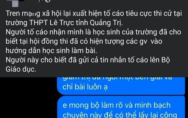 Xác minh phản ánh tiêu cực tại điểm thi ở Quảng Trị