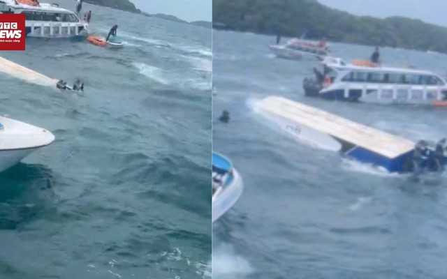 Video: Giây phút cứu hộ ca nô chở du khách bị lật ở Phú Quốc