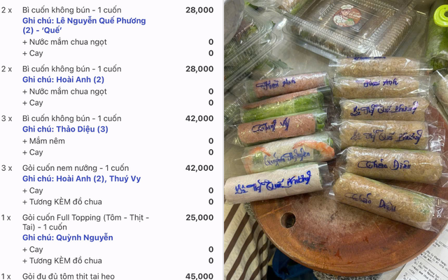 Khách đặt 26 chiếc gỏi cuốn, yêu cầu ghi tên riêng từng người, kèm các loại nước chấm khác nhau: Chủ quán nói lý do vẫn nhận đơn