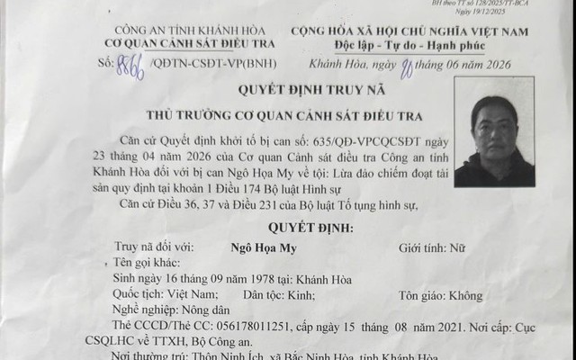 Quyết định truy nã Ngô Họa My SN 1978