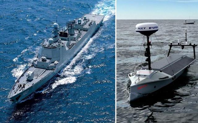 Khu trục hạm Type 052D Trung Quốc bất lực, USV Mỹ lượn sát sườn