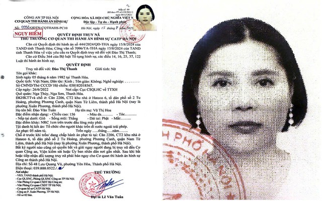 Ra quyết định truy nã Đào Thị Thanh SN 1982