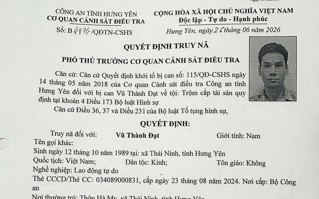 Công an kêu gọi bị can Vũ Thành Đạt SN 1989 sớm ra đầu thú