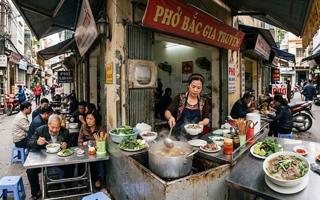 Những bát bún 10.000 đồng giữa chợ Hà Nội
