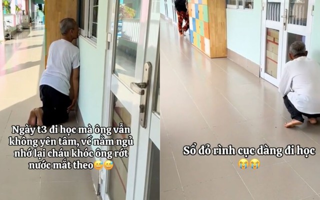 Xúc động clip 'cục vàng' đi mẫu giáo đã 3 ngày, ông vẫn dán mắt vào cửa lớp