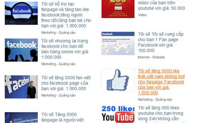 Dịch vụ bán 'like' giá bạc triệu