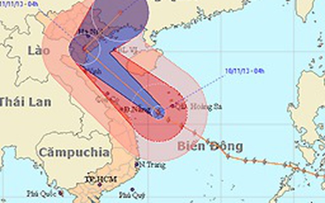 Bão hủy diệt số 14 cách Quảng Ngãi–Quảng Trị 250km