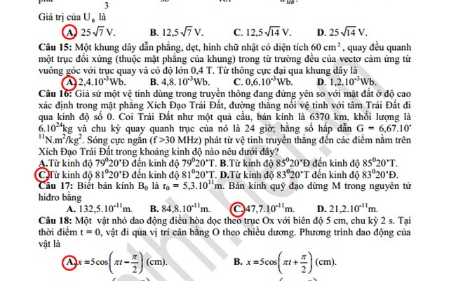 Tổng hợp các đáp án đề thi môn Vật lí khối A và A1 năm 2013