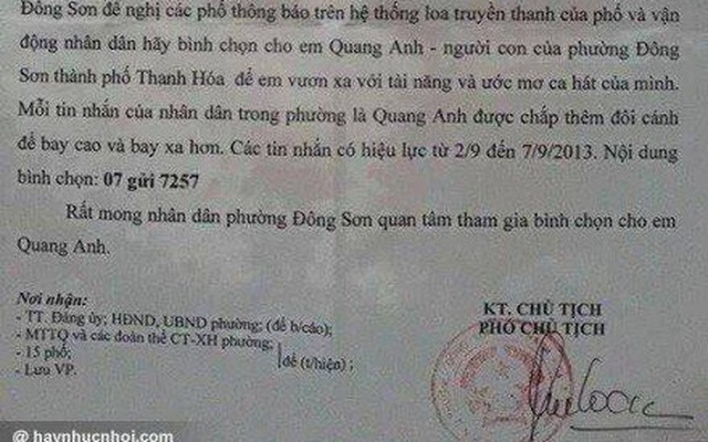Công văn kêu gọi bình chọn Quang Anh: "Phe ném đá" lép vế