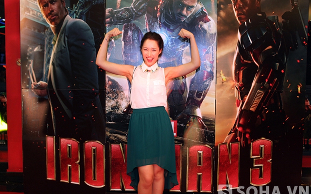 Anna Trương và Hoàng Hải tạo dáng tinh nghịch bên Iron Man