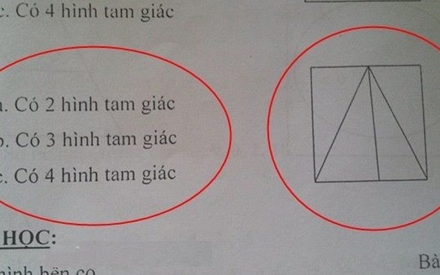 Bài toán lớp 3 đếm số hình tam giác gây tranh cãi