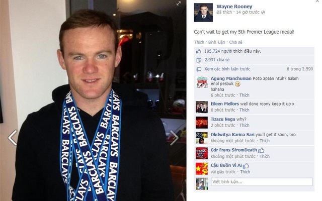 Wayne Rooney khoe “hàng” trên facebook
