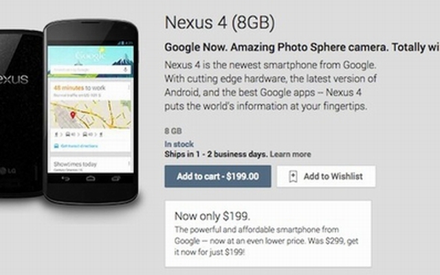 Smartphone Nexus 4 giảm giá hai triệu đồng