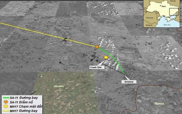 Mỹ công bố ảnh quỹ đạo bay của MH17 và tên lửa