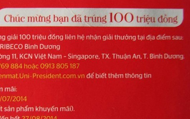 Ăn mì trúng 100 triệu đồng, công ty không trả thưởng