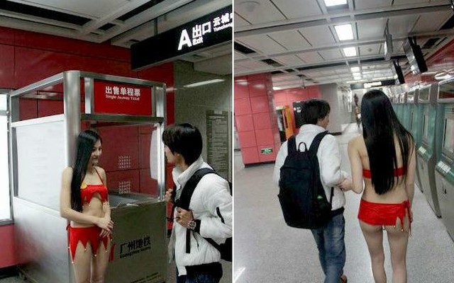 Người đẹp mặc bikini... đứng ở ga tàu điện ngầm giữa trời rét