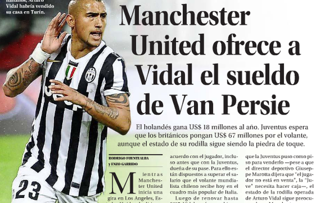 Thu nhập của Vidal ở Man United chỉ thua mỗi Rooney