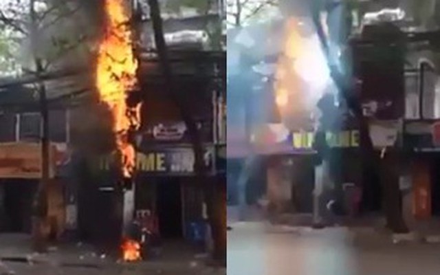 Cột điện cháy nổ liên hoàn như pháo hoa trên phố Đặng Văn Ngữ