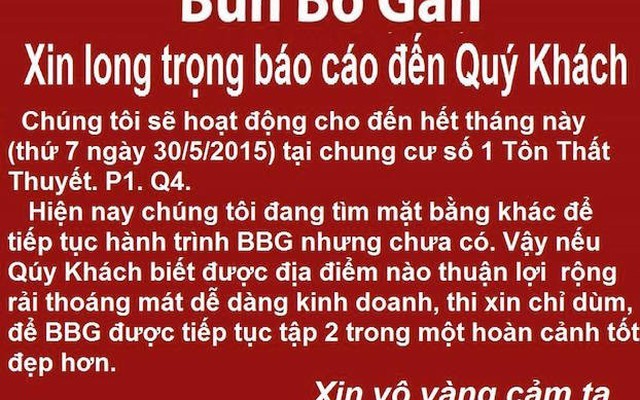 Quán 'bún bò gân bá đạo' chuẩn bị đóng cửa