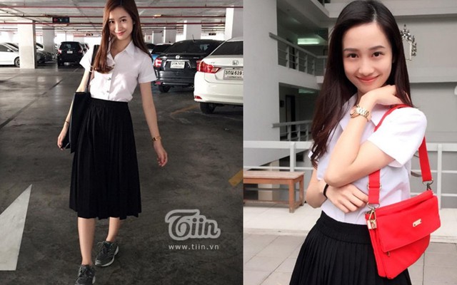 'Cô bé trà sữa Việt' khoe chân dài trong đồng phục nữ sinh trên đất Thái