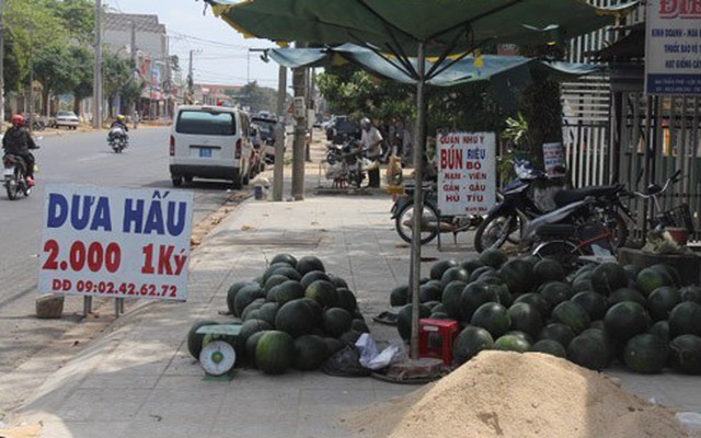 Tiểu thương thuê xe ôm đổ bỏ dưa hấu