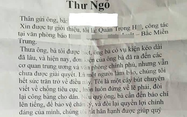 Phóng viên lên tiếng về bức thư ngỏ "hân hạnh" giúp dân kiện cáo