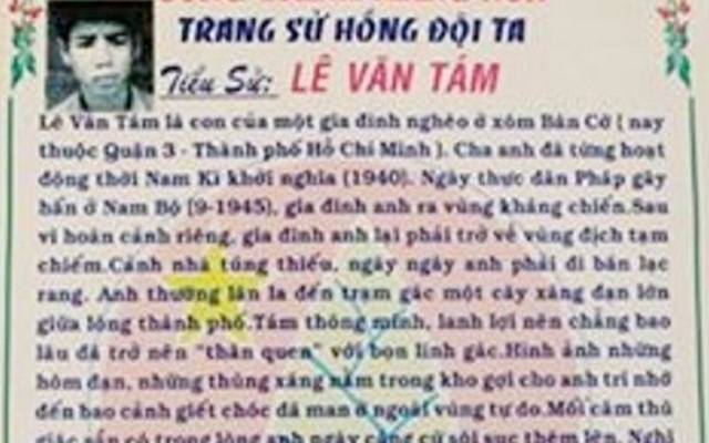 Ảnh sát nhân án tử minh họa anh hùng Lê Văn Tám ở 'Trang sử hồng'