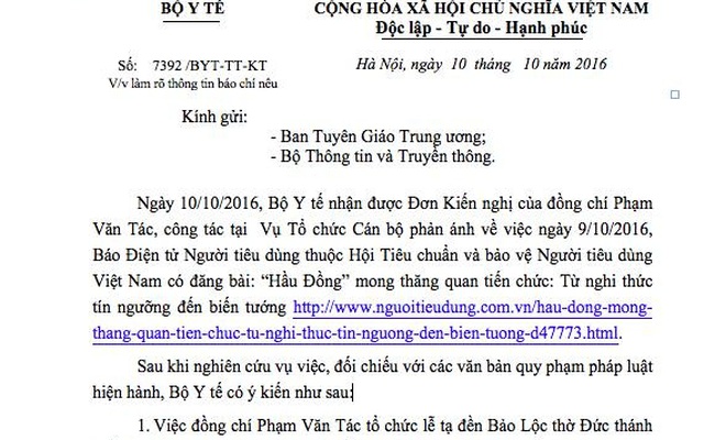 Bộ Y tế lên tiếng về clip Vụ trưởng hầu đồng