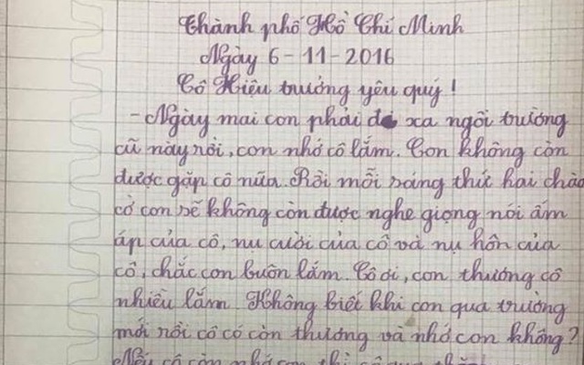 Học sinh lớp 2 viết thư dặn cô hiệu trưởng "ngoan đi và đừng khóc"