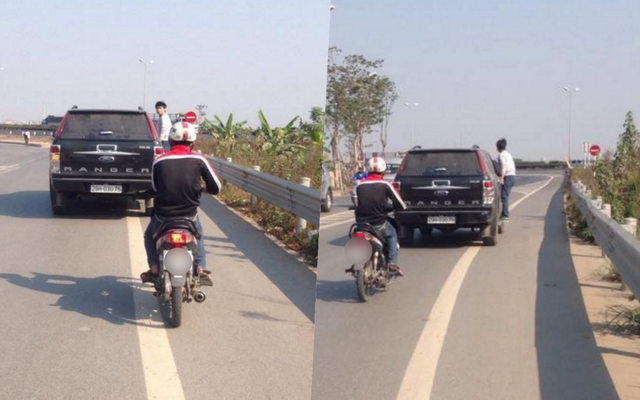 Chàng trai đu bám trên xe ô tô gần 10km đường khiến nhiều người sửng sốt