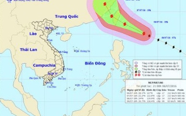 Siêu bão Nepartak di chuyển theo hướng nào?