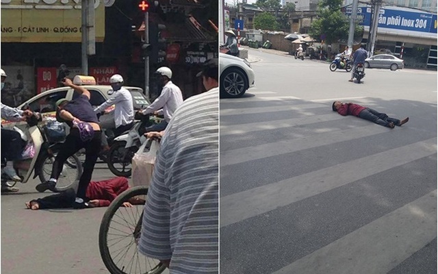 Người đàn ông nằm ăn vạ giữa đường Cát Linh, Hà Nội