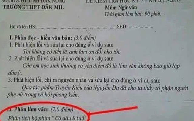 Thực hư đề thi phân tích phim “Cô dâu 8 tuổi” gây xôn xao dư luận