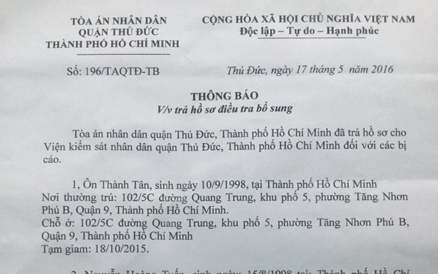 Trả hồ sơ điều tra bổ sung vụ hai thiếu niên giật bánh mì