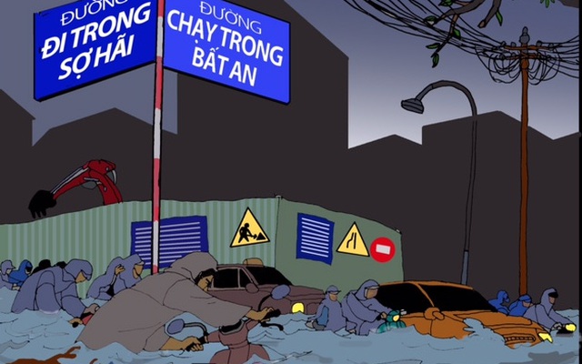 Hình ảnh hài hước về trận mưa lớn nhất từ sau năm 1975 ở Sài Gòn