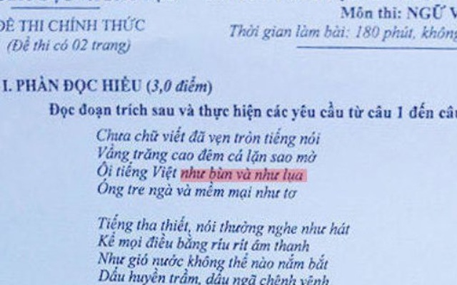 Bộ GD&ĐT lên tiếng về câu thơ gây tranh cãi trong đề thi Văn