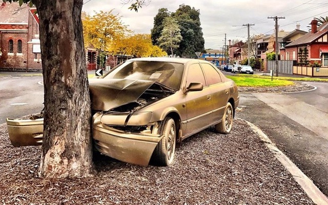 Chiếc ô tô găm gốc cây bất ngờ được "dát vàng" ở Australia