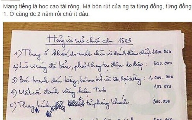 Sau khi trả phòng trọ, nữ sinh phải đền bù gần 11 triệu đồng