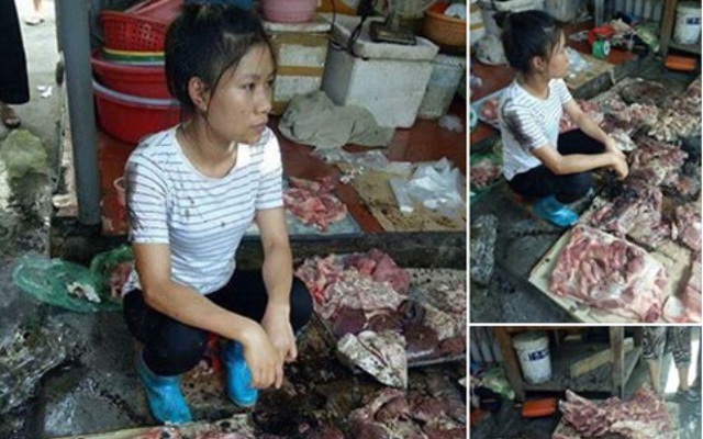 Bắt khẩn cấp hai người hắt dầu luyn trộn chất thải vào sạp thịt lợn ở chợ Lương Văn Can