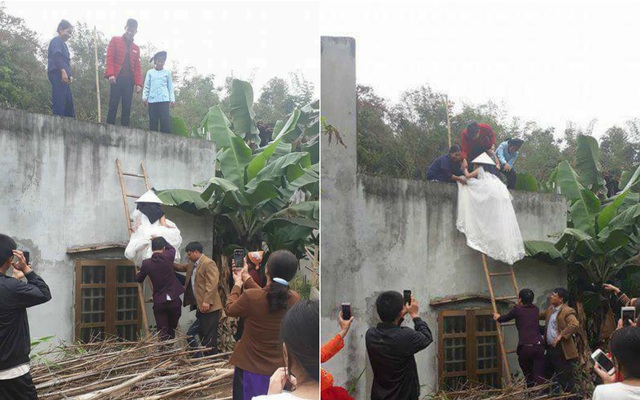 Cô dâu bắc thang, trèo tường vào nhà chồng trong ngày cưới gây sốc