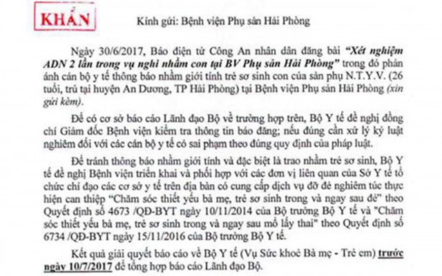 Bộ Y tế yêu cầu kỷ luật nghiêm cán bộ ghi nhầm giới tính trẻ sơ sinh