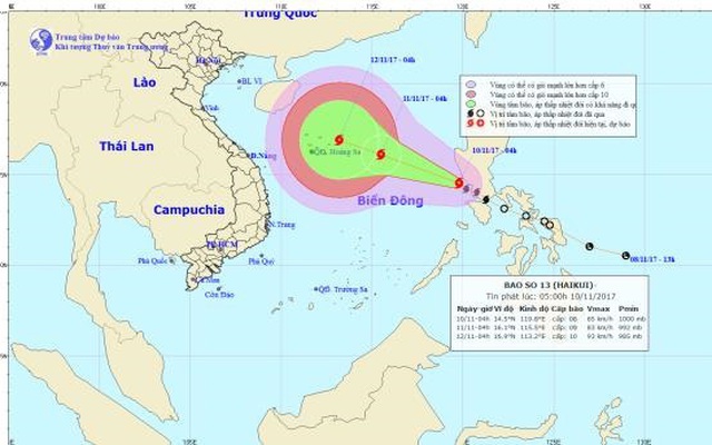 Bão số 13 liên tục mạnh lên, đổi hướng vào Quảng Trị - Đà Nẵng