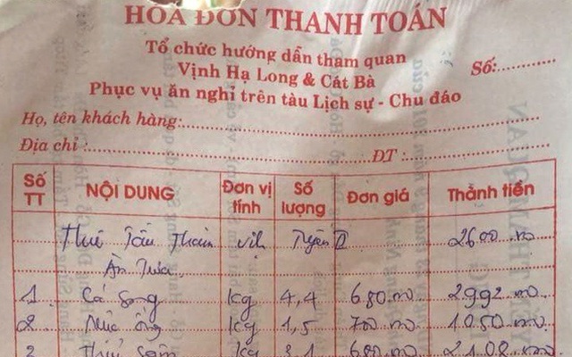 Quảng Ninh: Thực hư bữa ăn 9 triệu đồng nghi bị "chặt chém" trên Vịnh Hạ Long