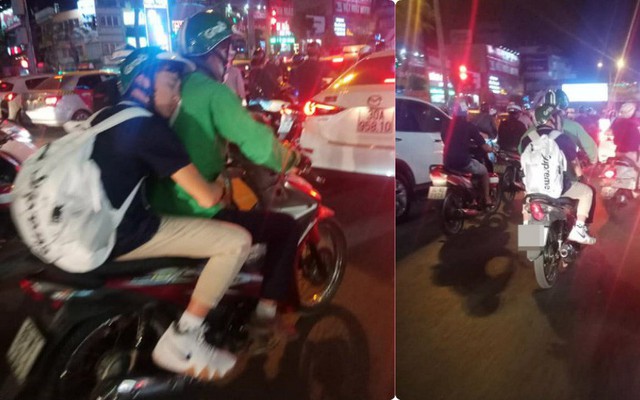 Thanh niên ngủ trên lưng nam tài xế Grab Bike khiến bao người đi đường tò mò, chụp ảnh